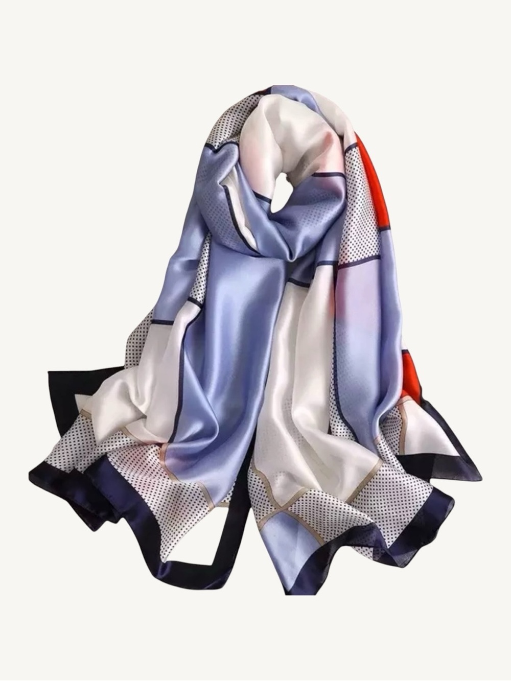 Silky Satin Blue and Red Colorblock Oversized Lightweight Scarf Shawl Wrap